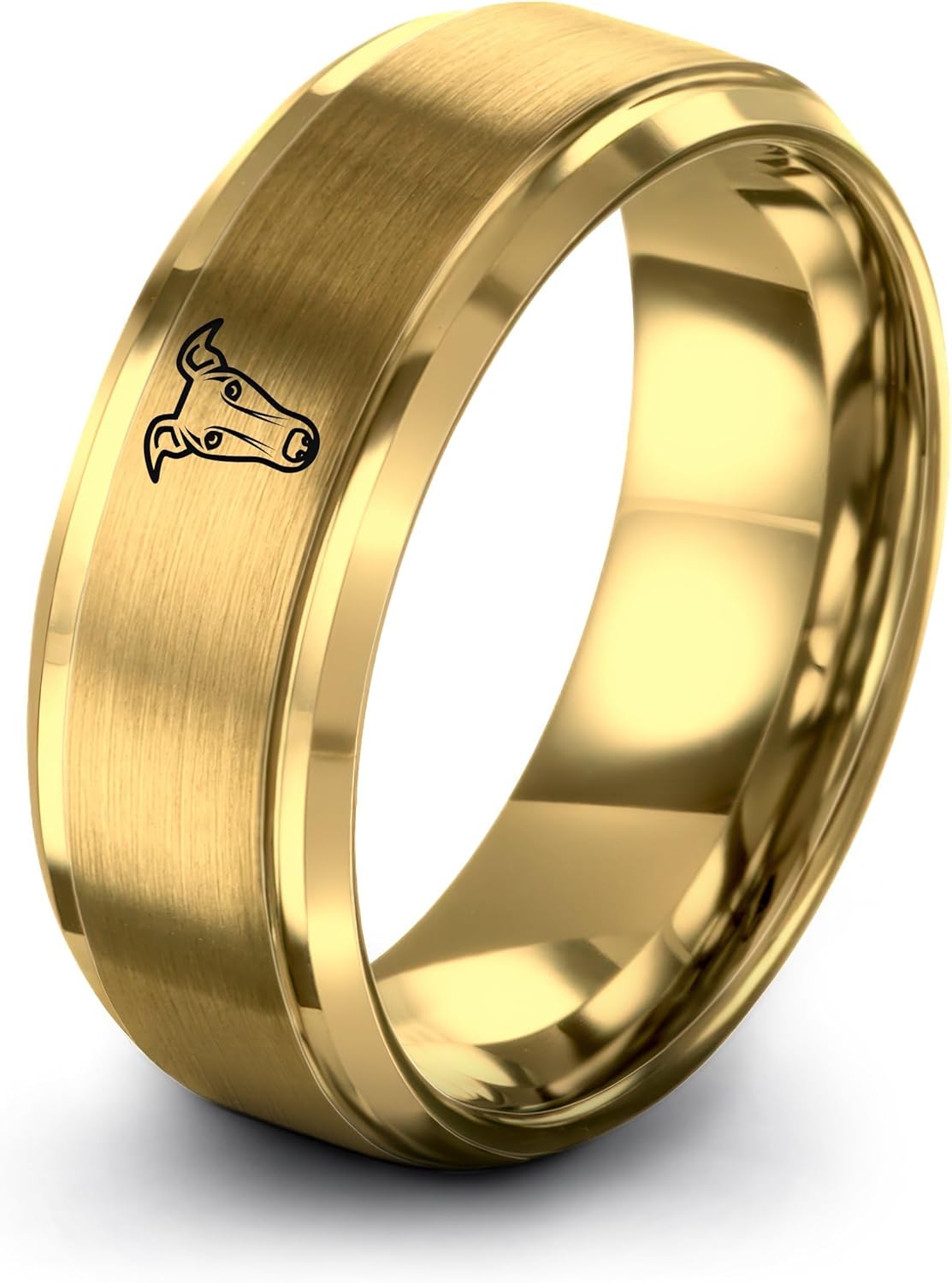 Greyhound Ring - Gift for Dog Fan - Personalized Custom Engraving - Tungsten - Black Gunmetal Silver Yellow Gold - Anniversary Wedding - Men Women - Band - 8mm - Brushed Polished - Flat Dome Bevel