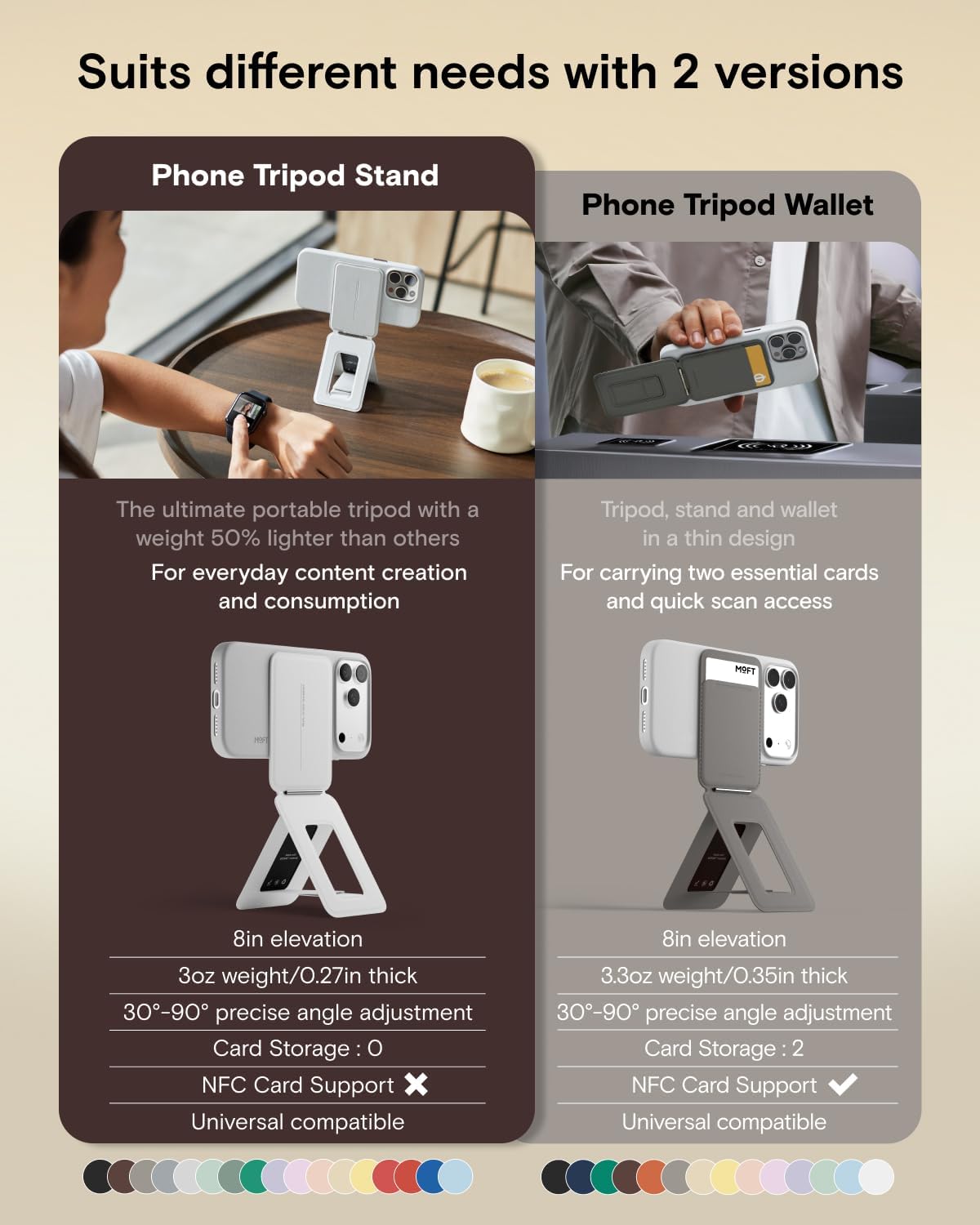 MOFT Phone Stand, Magnetic Phone Tripod Stand Stain-Resistant MOVAS Leather & Angle Adjustment & Strong Magnets Tripod for iPhone 17/16/15/14/13/12 (Included Metal Ring)-Misty Cove - Image 2