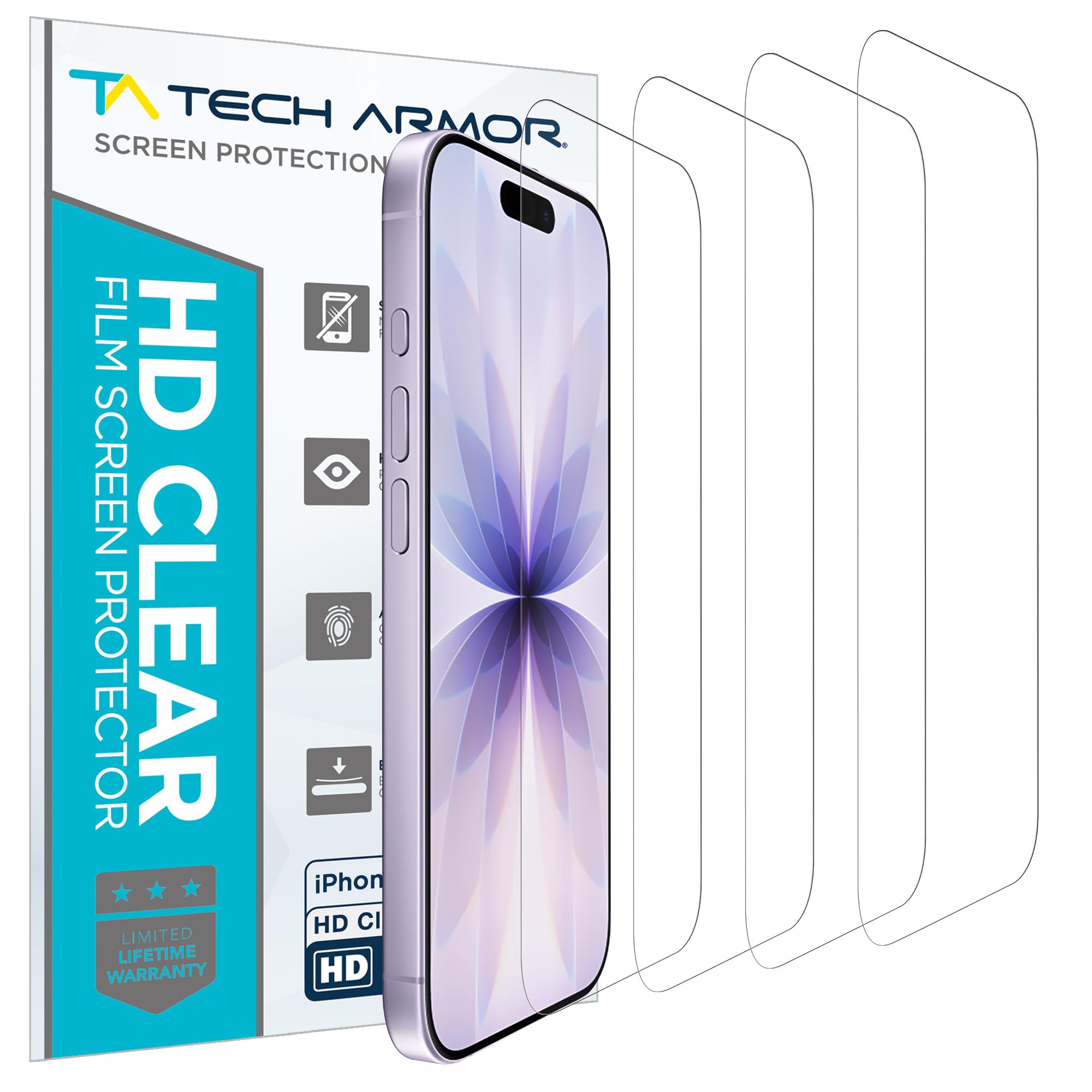 Tech Armor iPhone 17 Screen Protector 6.3 inch - HD Clear Film, Ultimate Display Protection, Crystal Clear Clarity, Easy Installation, Premium Quality, 4 Pack