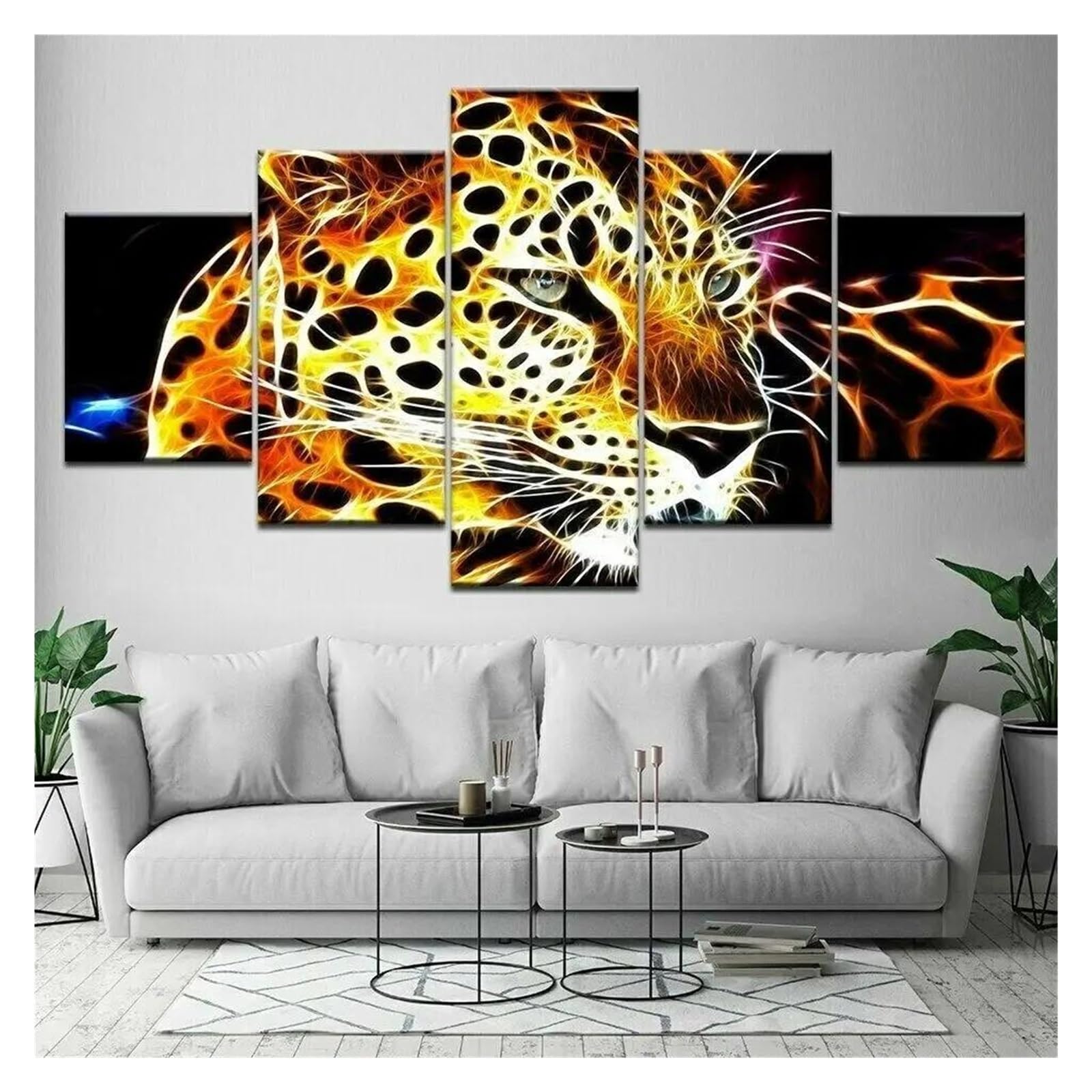 Affiches d'art murales léopard abstrait 5 pièces et décorations de maison impression sur toile