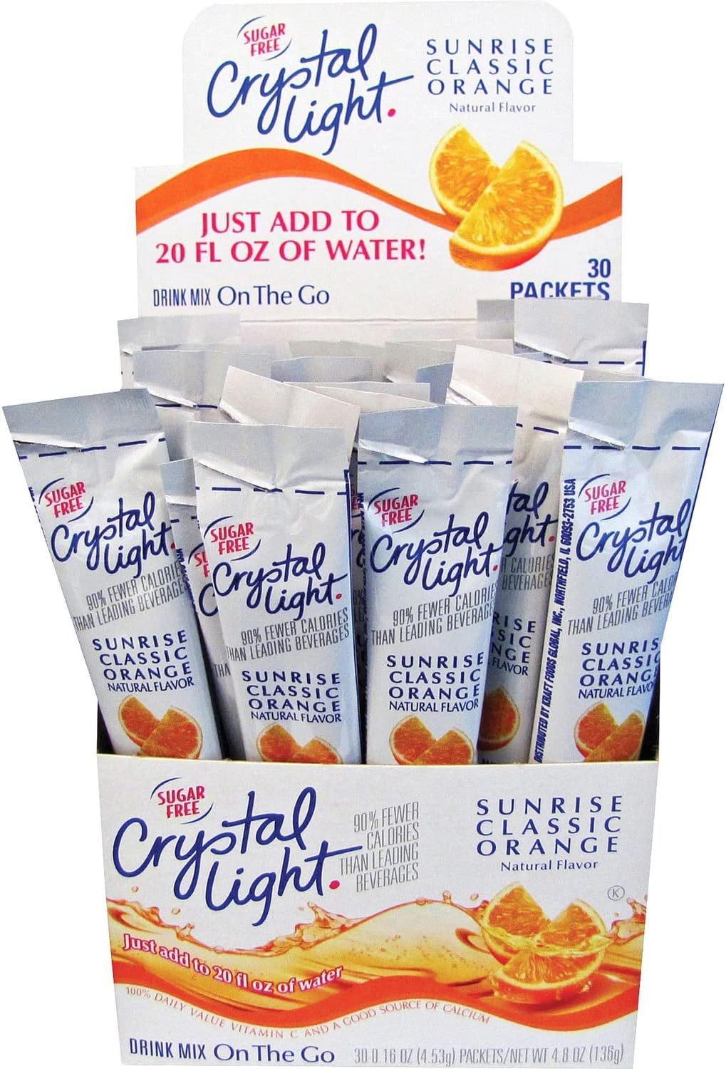 Crystal Light On the Go Drink Mix, Sunrise Classic Orange – 30 Count, 0.17 Oz