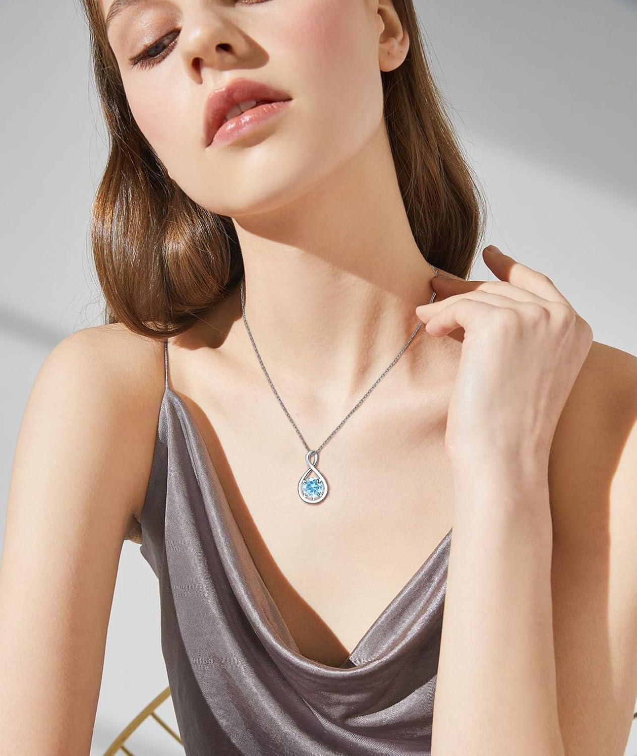 Infinity Birthstone Necklace for Women, 925 Sterling Silver Birthday Stone Pendant with Titanium Steel Chain 18", Women's Jewelry Gift for Birthday or Special Occasions - Image 3