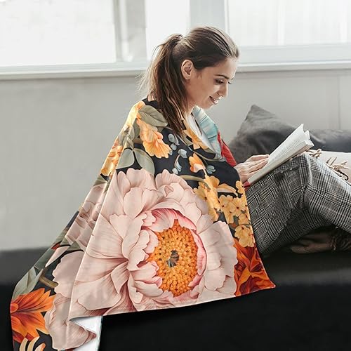 Miniatura 6 de Manta de nailon con estampado floral, color blanco, amarillo y rosa, ultra suave, acogedora para todas las estaciones, manta de felpa de 60 x 90