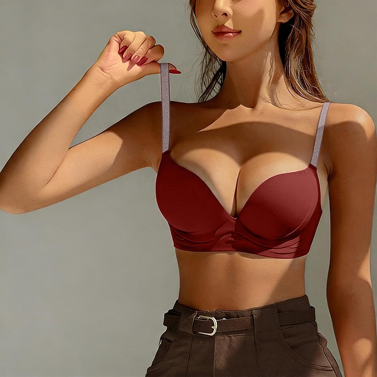 Bras for Women Deep V Seamless Wireless Push Up No Underwire Comfortable Bra Supportive Bralettes Padded Bras