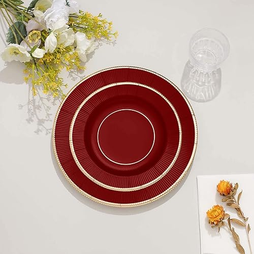 Efavormart - Paquete de 25 platos de papel desechables para aperitivos de postre de 8 pulgadas, color burdeos Sunray - 350 GSM