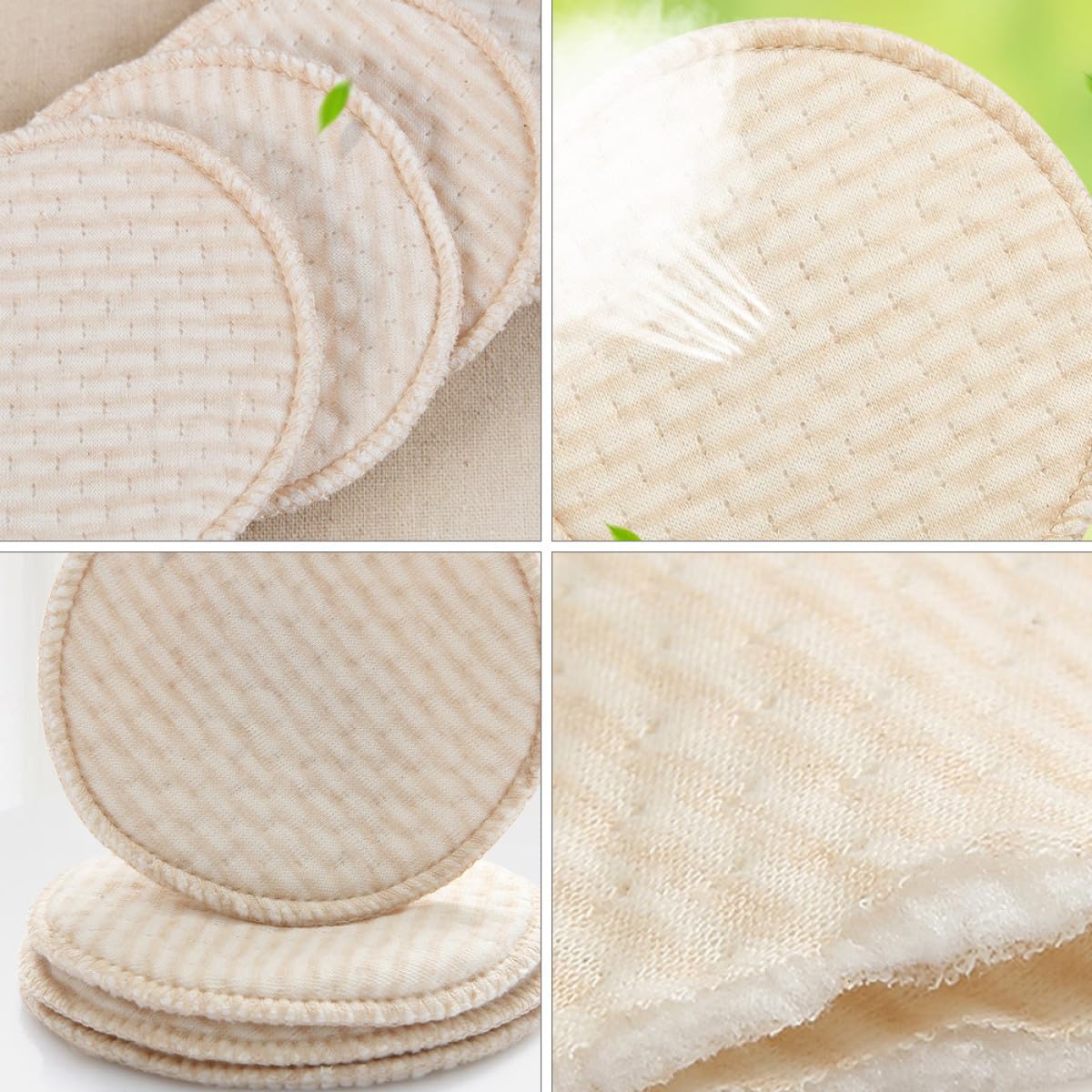 Washable Cotton Breastfeeding Pads for Nursing Moms, Natural Colored Cotton Absorbent Milk Pads, Leak-Resistant Breast Nursing Cushions 4pcs 11X11Cm
