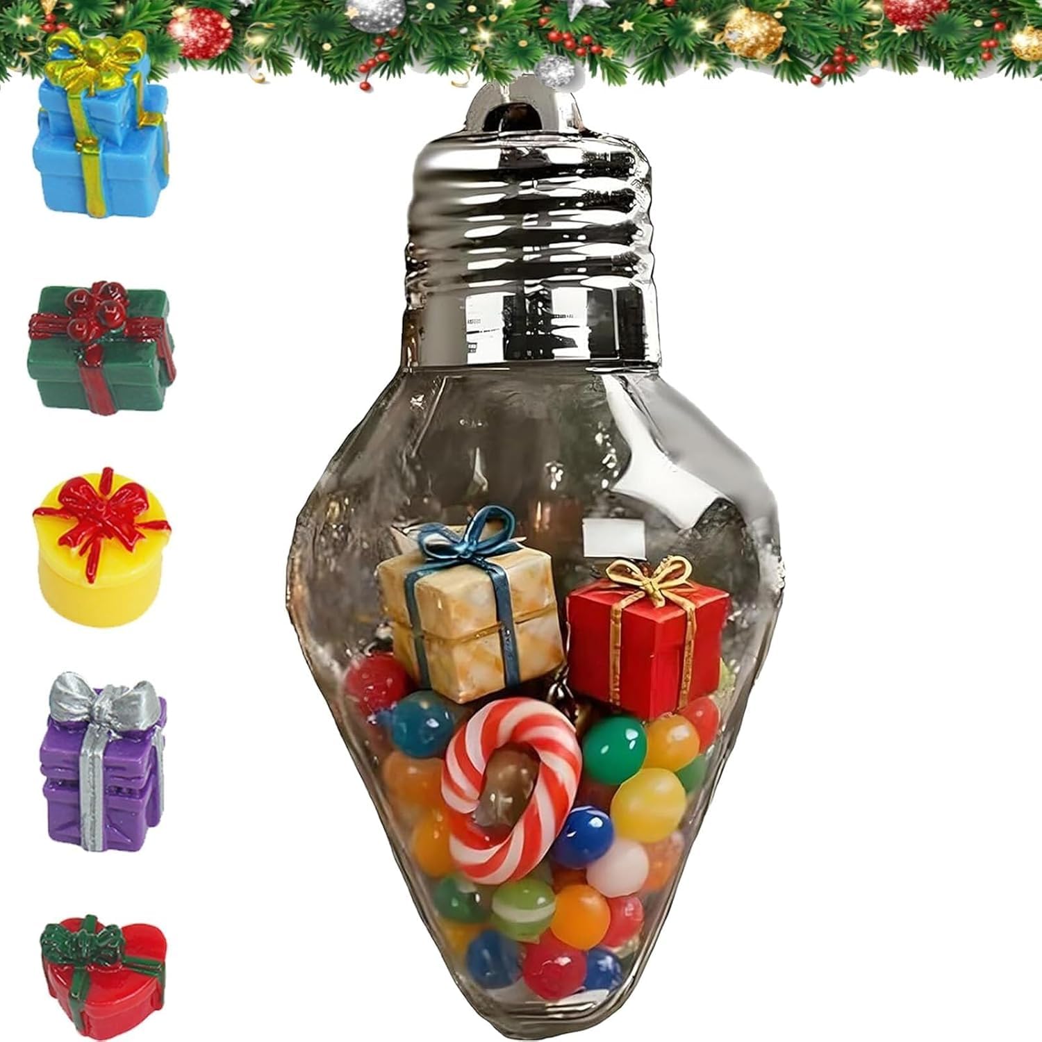 Christmas Onion Gift Containers, Jumbo Fillable Bulb Shape, Clear Plastic Christmas Ornaments with Screw Off Lid, Jumbo Plastic Hanging Container for Crafts