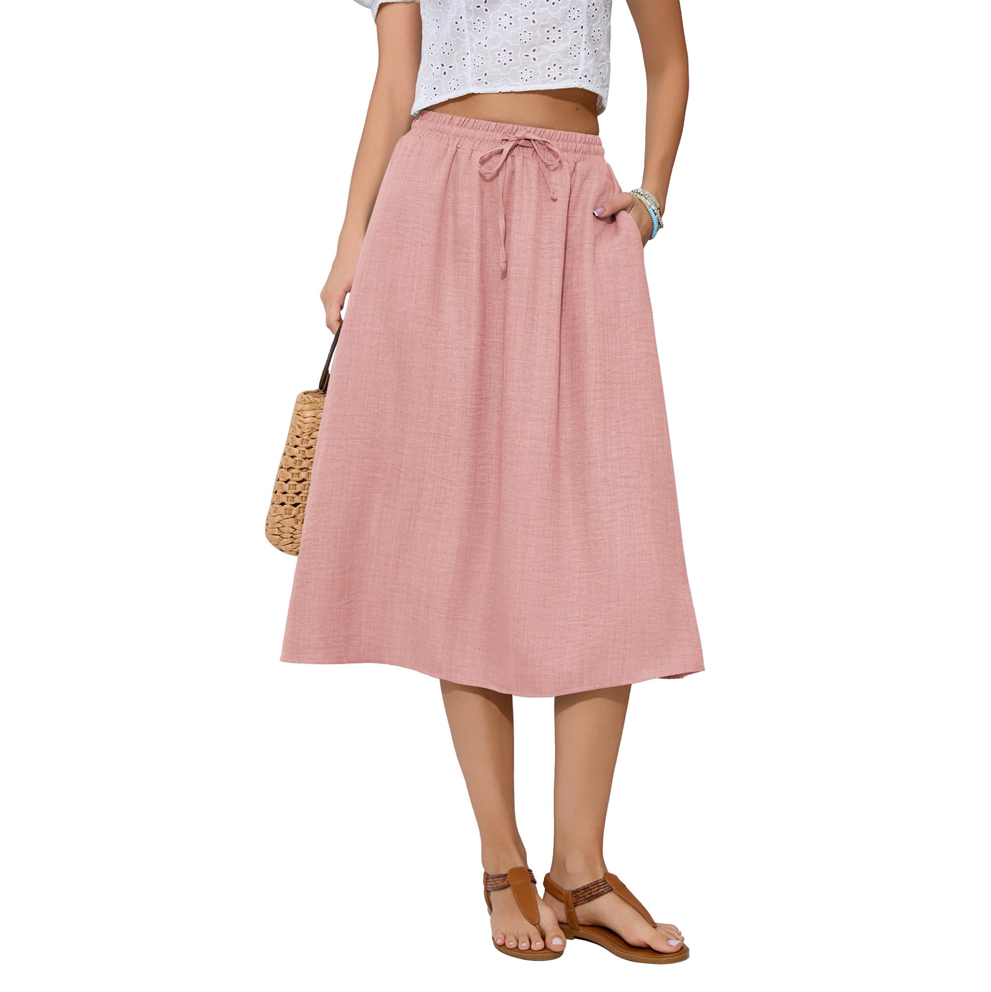 Witsmile Women's Summer Boho High Waist Pleated Flowy Midi Skirt