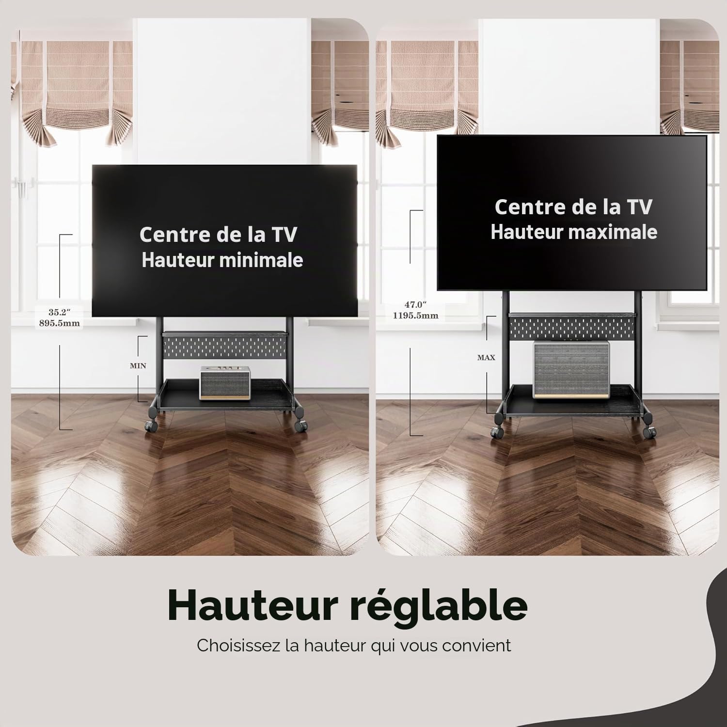 FITUEYES Meuble TV avec Support, 40-85 Pouces, VESA 600 x 400 mm | Meuble Support TV, pour Salon, Chambre et Bureau, 6 Réglages en Hauteur, Hauteur Réglable, Charge Maximale 60 kg