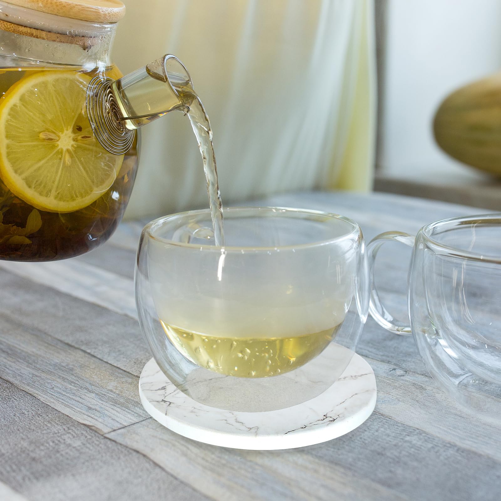 Set 6 Sottobicchieri In Ceramica Motivo Marmo - Con Supporto Metallico, Base Sughero Antiscivolo, Assorbenti - Foto 7