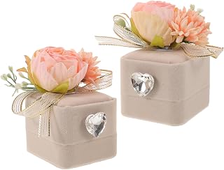 2pcs Velvet Ring Box with Heart Rhinestone Decor for Wedding | Nylon Cloth Build, 8.50x6.00x5.00cm Size, Handheld Shape, for Photography and Proposal Use