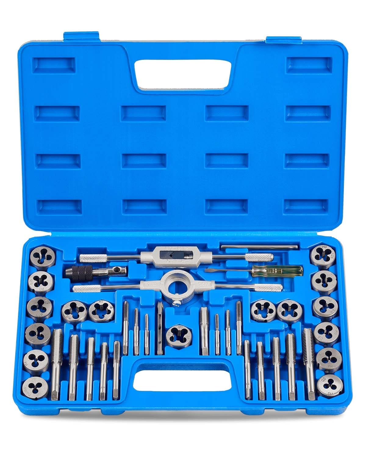 Orion Motor Tech Gewindeschneider Set 40 tlg. Gewindeschneidsatz Metrisch M3-M12 Gewindebohrer und Schneideisen für DIY Heimwerker zum Gewindeschneiden und Nachschneiden von Innen- und Außengewinden