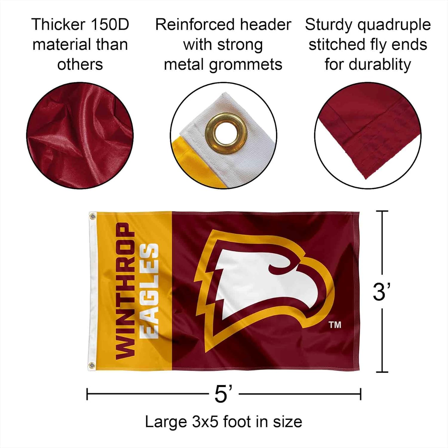 College Flags & Banners Co. Winthrop Eagles Logo 3x5 Grommet Flag