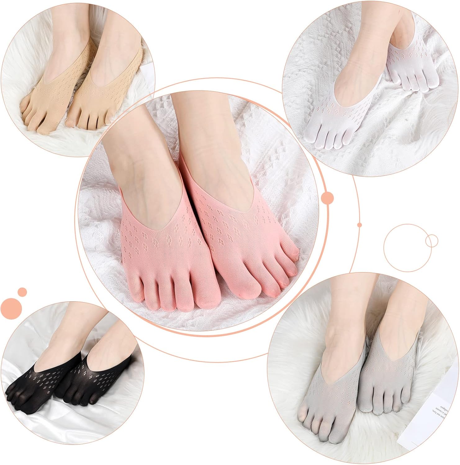 JenPen 10 Pairs Toe Socks for Women No Show Compression Socks Low Cut Socks Orthopedic Compression Socks for Flats Yoga (Classic Colors) - Image 5