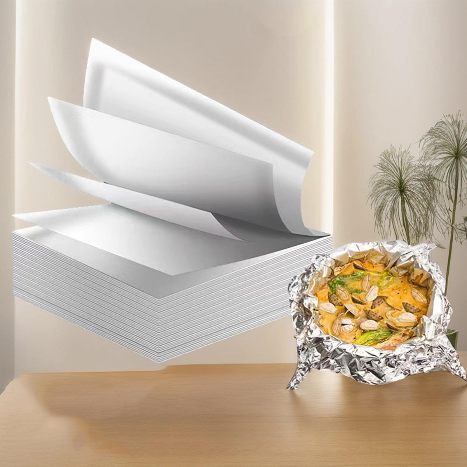 200 Bandejas de Papel Aluminio para Mariscos, Mini Conchas para Ostiones y Vieiras – Ideales para Barbacoa, Horneado y Servicios de Catering(Size:38 * 38cm*20μm)