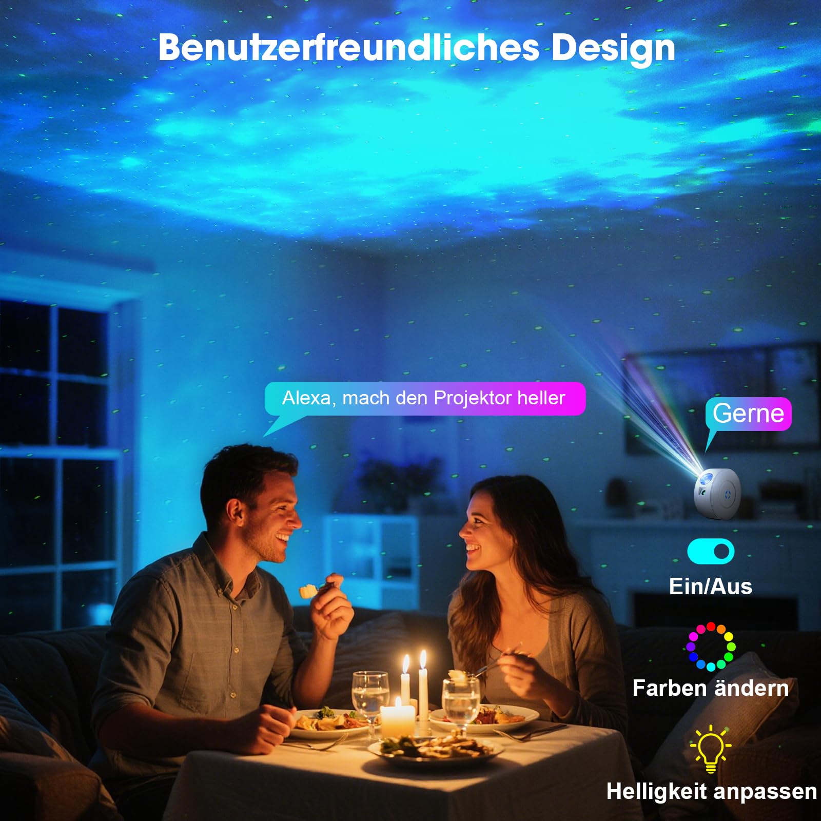Smart Sternenhimmel Projektor, WLAN Galaxy Projector mit Fernbedienung, App & Sprachsteuerung, 16M Farben Sternenprojektor, 25 dB leiser Betrieb mit 4 Positionierungswinkeln
