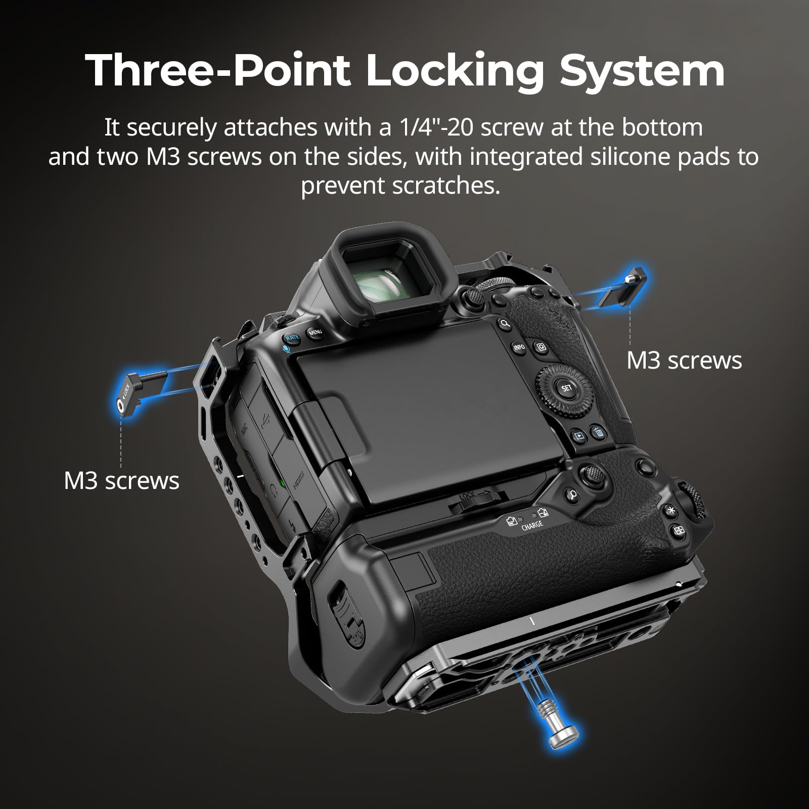 SMALLRIG Klatka R5 Mark II z uchwytem BG-R20 do Canon, pełna klatka z trzypunktową blokadą i mocowaniem na stopce, płytka szybkiego montażu do Arca do zdjęć ze stabilizatorem i statywem - 5623