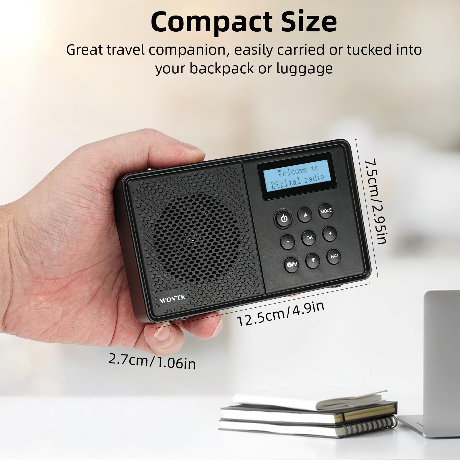 WOVTE DAB+ Digital Radio - Portable, Rechargeable & Mains Powered with Bluetooth, 40 Presets, LED Display, Alarm Clock, Sleep Timer & Headphone Socket — view 7
