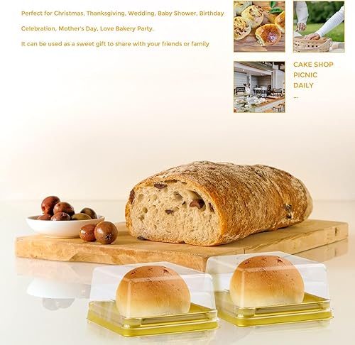 Miniatura 6 de Juego de 100 recipientes de plástico cuadrados de plástico de 3 pulgadas con tapas, cajas para magdalenas, magdalenas, cúpula, magdalenas, caja