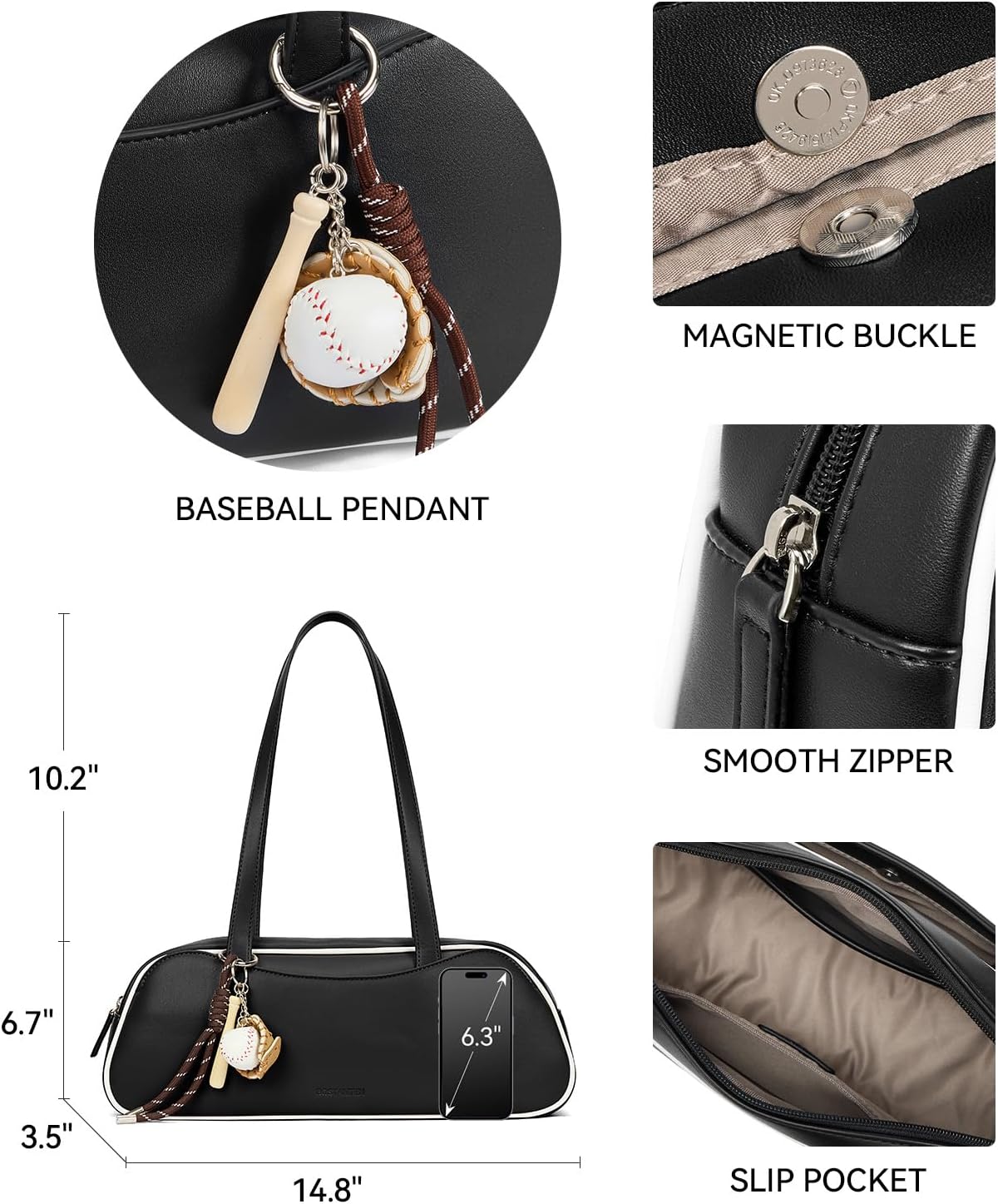 BOSTANTEN Baseball Crossbody Purses for Sport Mom Small Shoulder Bag Vegan Leather Women Handbags for Events - Image 4