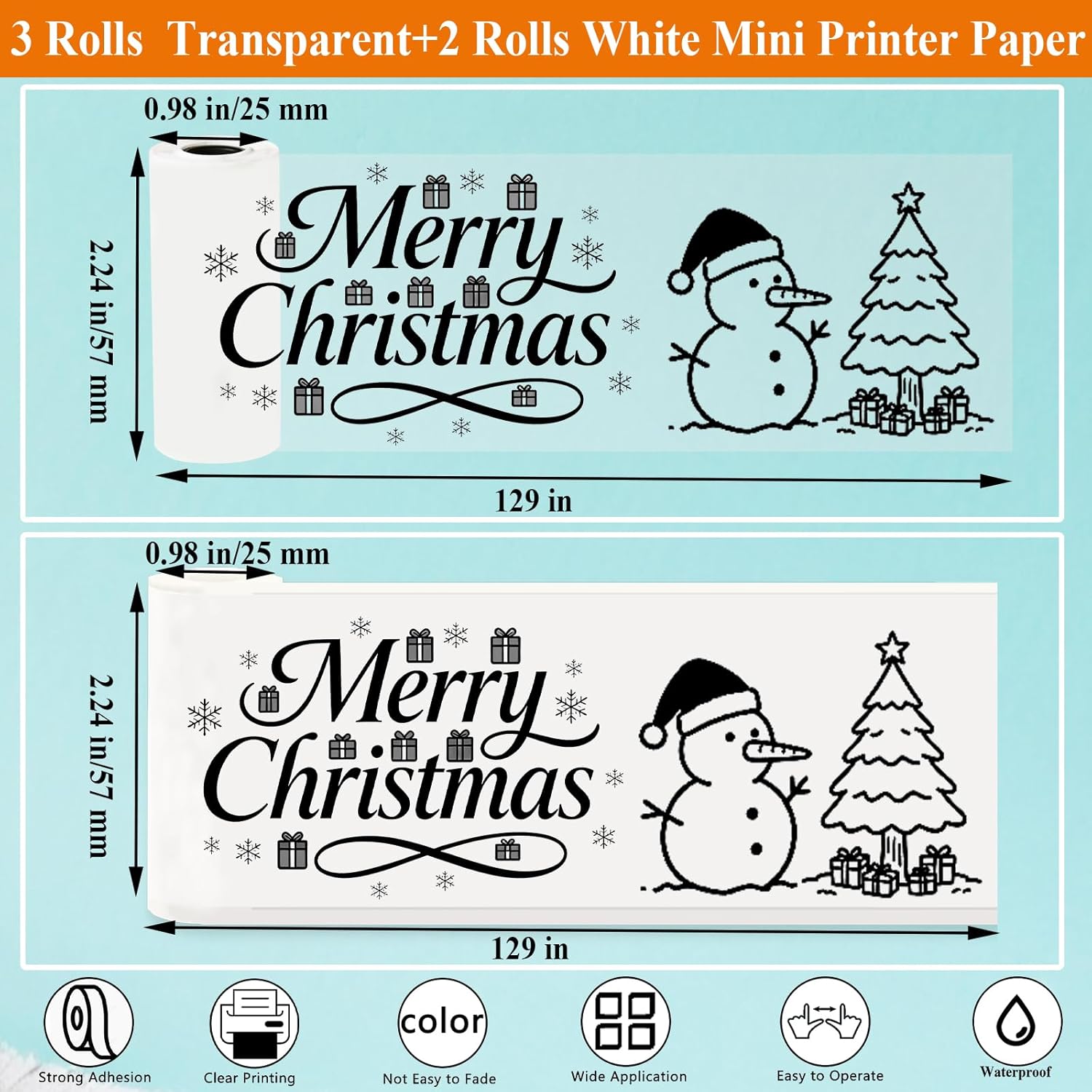 Mini Thermal Printer Sticker Paper - 3 White & 2 Transparent Sticker Roll for Mini Printer, Self-Adhesive 57 x 25mm Thermal Paper for Gifts label, Photo, Lists, Study Notes, Journals - Image 4