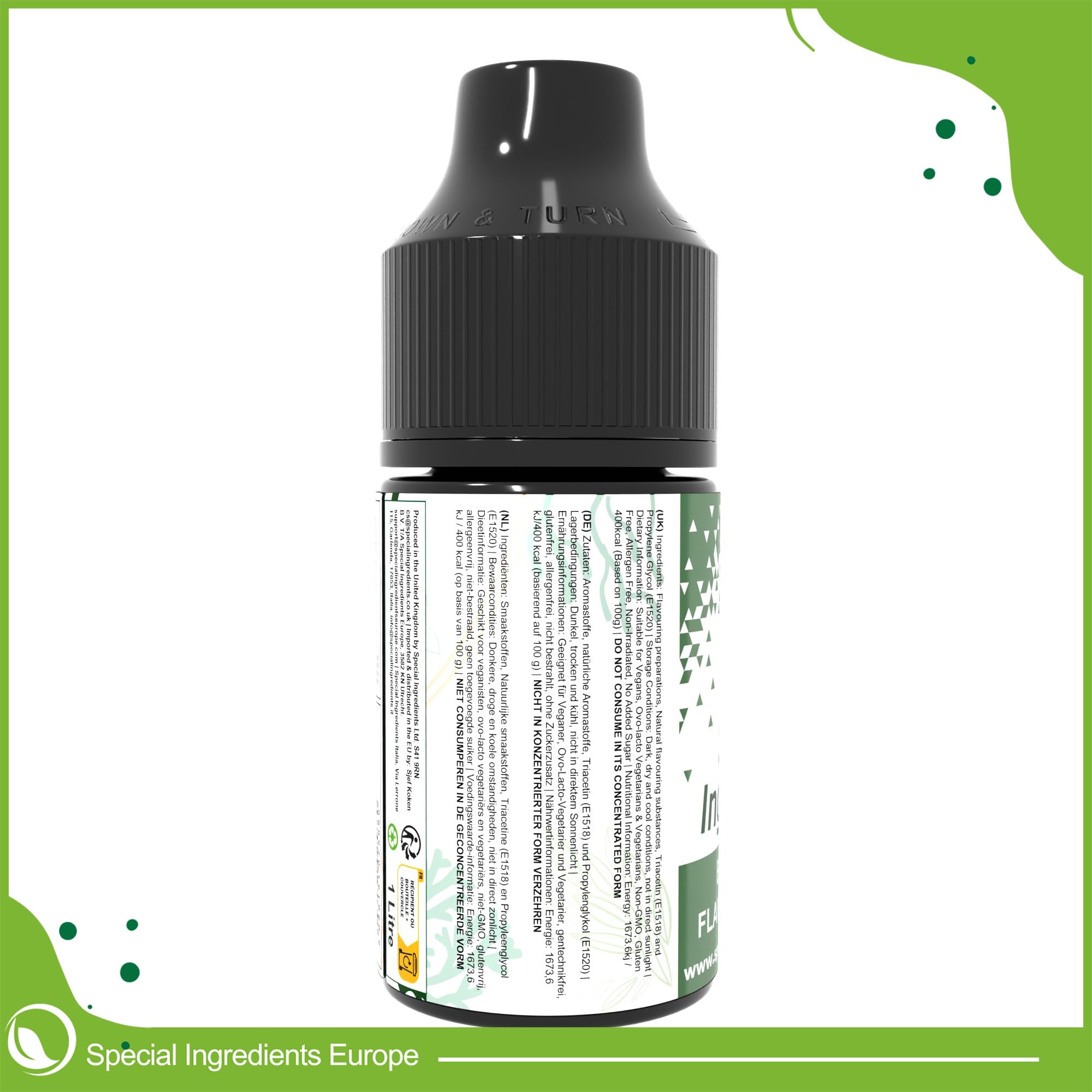 Special Ingredients Flavour Drops Basil, 1 L | Basilikum-Geschmackstropfen, Lebensmittelaroma, Vegane Geschmackstropfen, Für Backen, Speisen und Getränke, Zuckerfrei