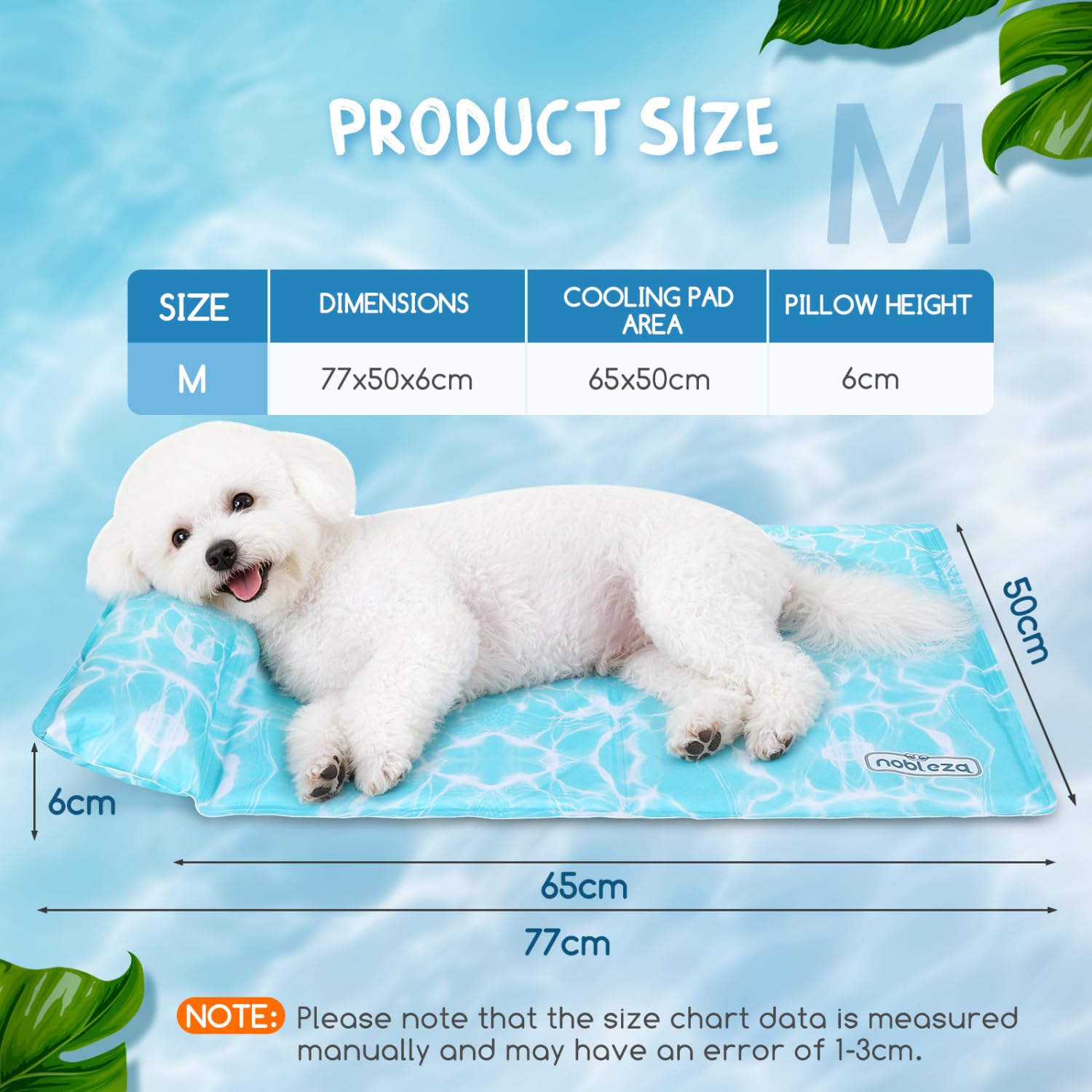 Nobleza Manta Cama Refrescante para Perros y Gatos, Alfombra Refrescante Perro Diseño con 6cm Almohada Cervical Añadida, Gel No Tóxico y Auto-Refrescante, Tela Oxford 300D Resistente, 77x50cm — view 3