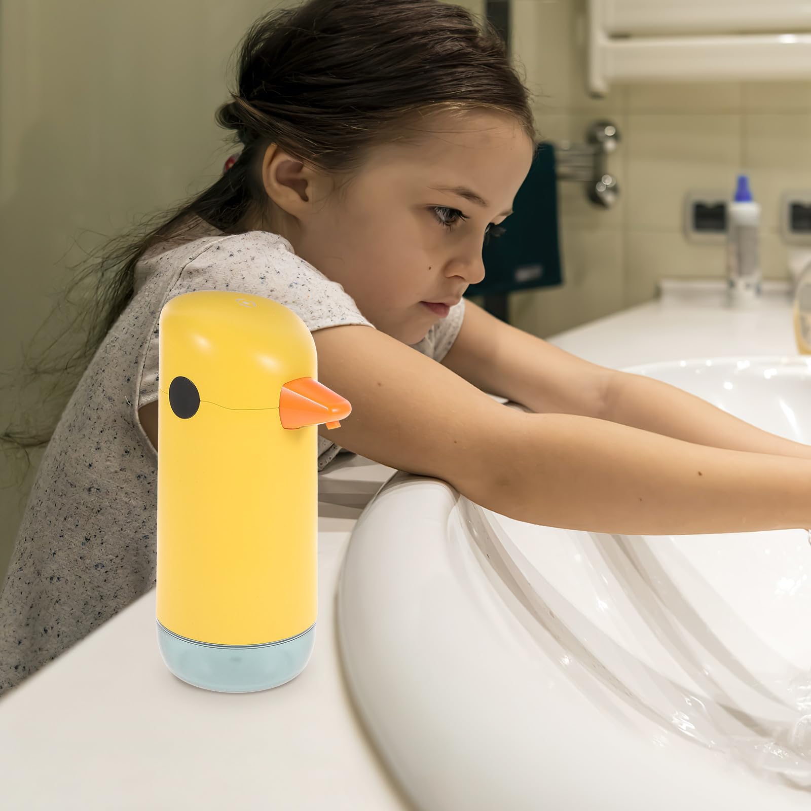 Veemoon Dispensador Automático de Jabón Sensor Infrarrojo Inteligente Amarillo Espumoso y Capacidad de 220ml, Diseño de Dinosaurio para Cocina y Baño