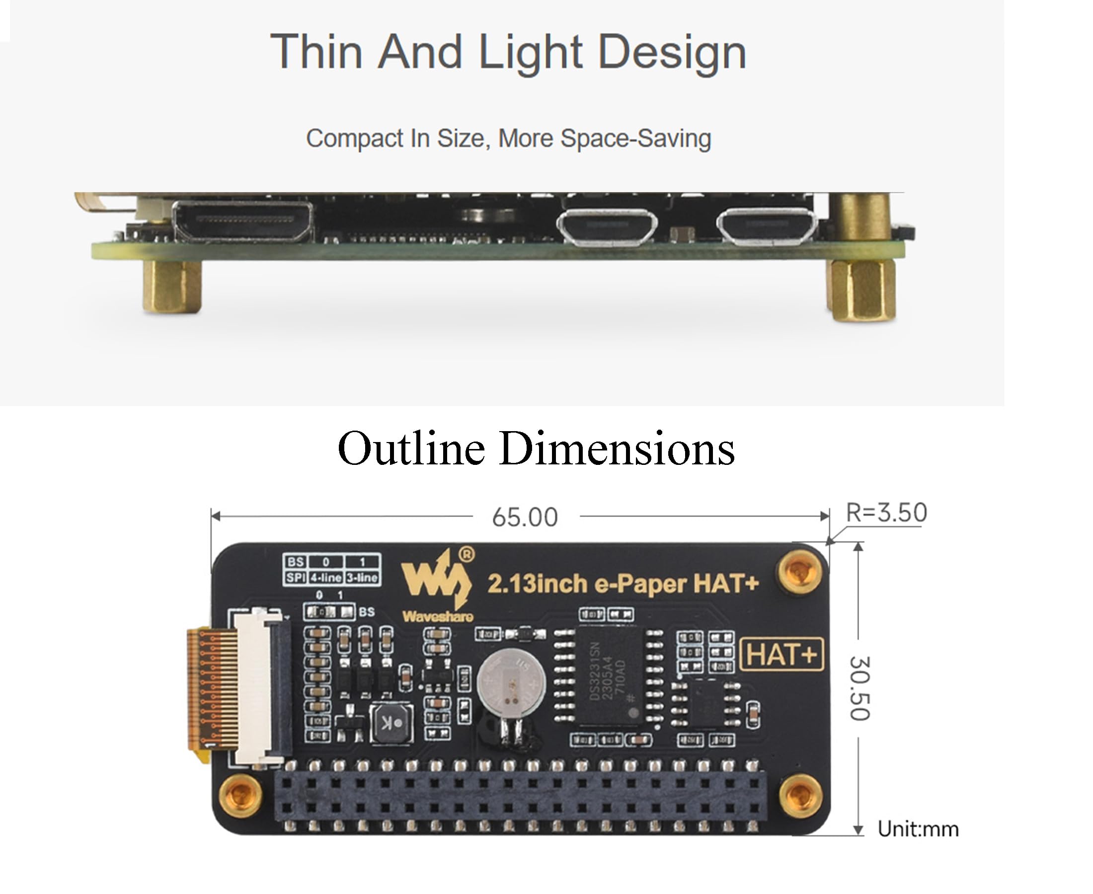 5,4 cm E-Paper HAT+ für Raspberry Pi 5/4B/3B+/3B/2B/A+/Zero W/WH/Zero 2W/Jetson Nano, E-Ink Display HAT+ Standard 250x122 Pixel SPI Interface mit Pwnagotchi Tutorial Support Partial Refresh