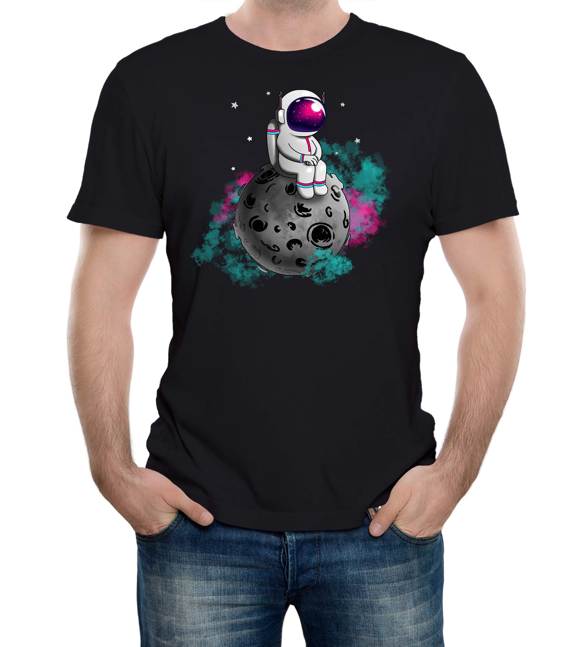 Reality Glitch Men's Black Spaceman Moon T-Shirt