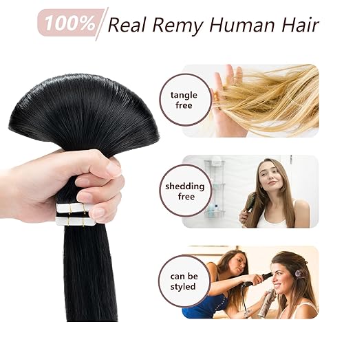 Miniatura 2 de MY-LADY Extensiones de cabello humano con cinta adhesiva, 16 pulgadas, extensiones de cabello Remy color marrón oscuro, 1.76 onzas, 20 unidades, sin
