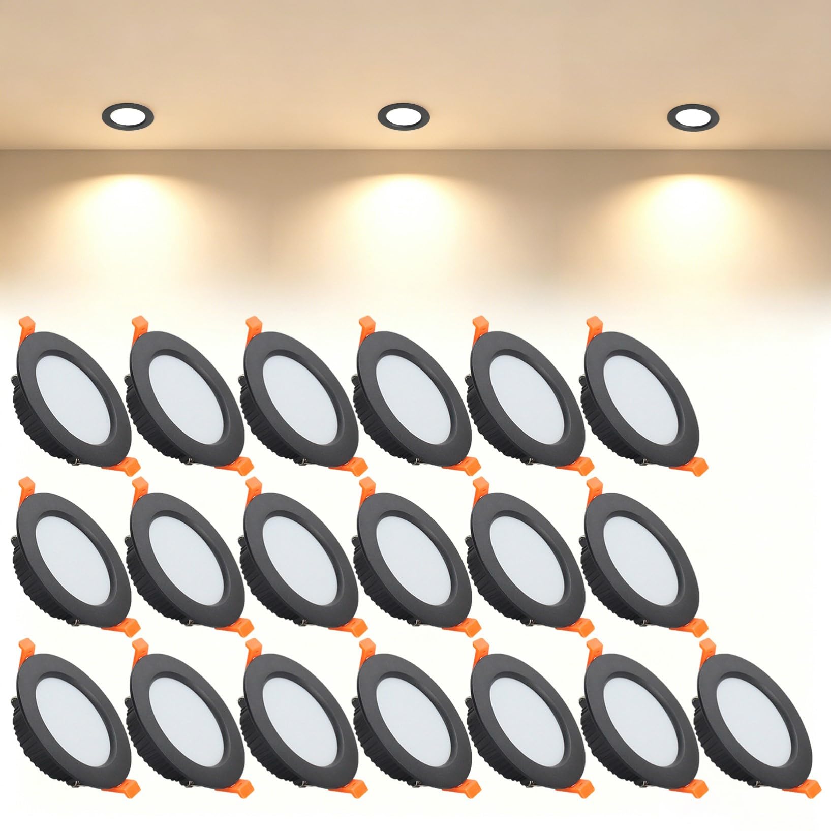 VOGHMOLD 7W Ultra Slim LED Downlight Recessed Ceiling Light 3 inch, 3000K Spot Lights Black Aluminum Trim, Cut Φ80-90mm, AC110-240V Panel Lighting for Office Hallway Closet, 19 Pack