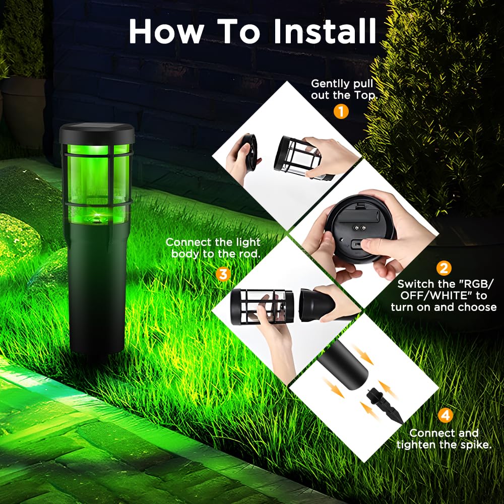 8 Solarleuchten Für Garten – Mit Warmweiß & RGB Licht, IP65 Wasserdicht, Verbessertes Solarpanel