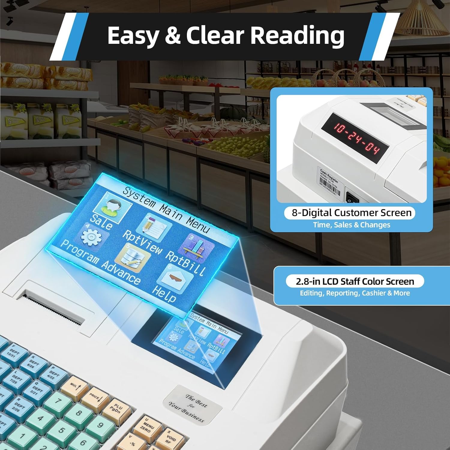 Sistema Tpv con Cajón Portamonedas, 48 ​​Teclas, Pantalla Led De 8 Dígitos, Caja Registradora Comercial E Impresora para Comercios Y Restaurantes: Gestión Electrónica De Efectivo Eficiente.