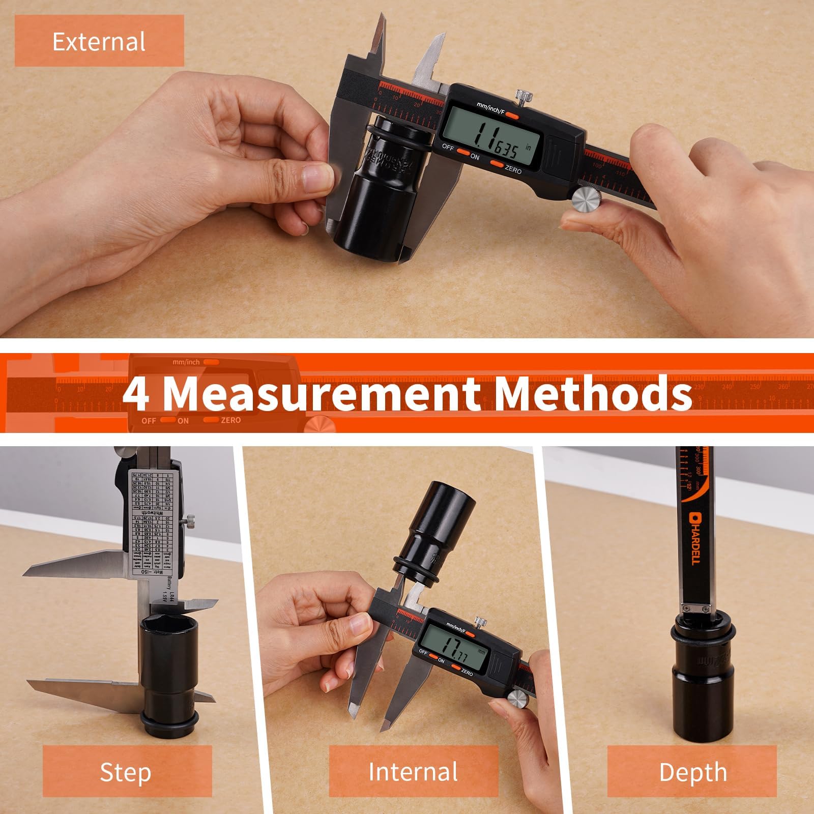 HARDELL Calibrador digital Vernier, herramienta de medición de calibre de acero inoxidable de 6 pulgadas con pantalla LCD grande (300 mm)