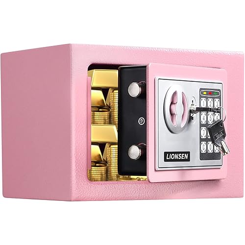 Fireproof Small Safe Box for Money, 0.23 Cu ft Mini Fireproof Safe with Combination Lock, Digital Safe for Kids Home Hotels Business (Pink)