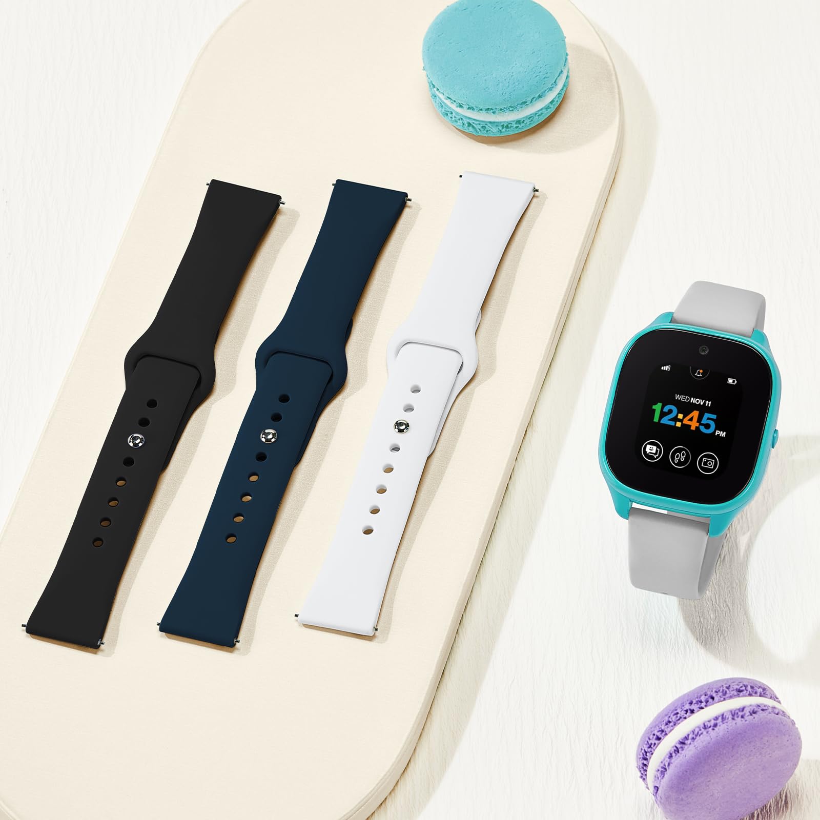Paquete de 4 correas de reloj de silicona impermeables para niños, compatibles con Gizmo Watch 3, 2, 1, Gabb Watch 3, 2, 1, SyncUP, Cosmo JrTrack, correas deportivas ajustables de repuesto para niños