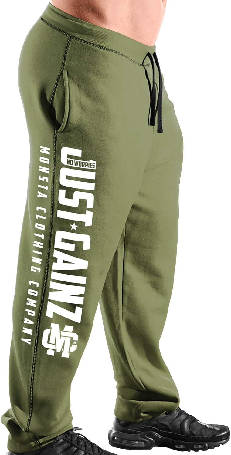 Monsta Clothing Co. Men's (No Worries-Just Gainz) Open-Bottom Sweatpants (A:WT)