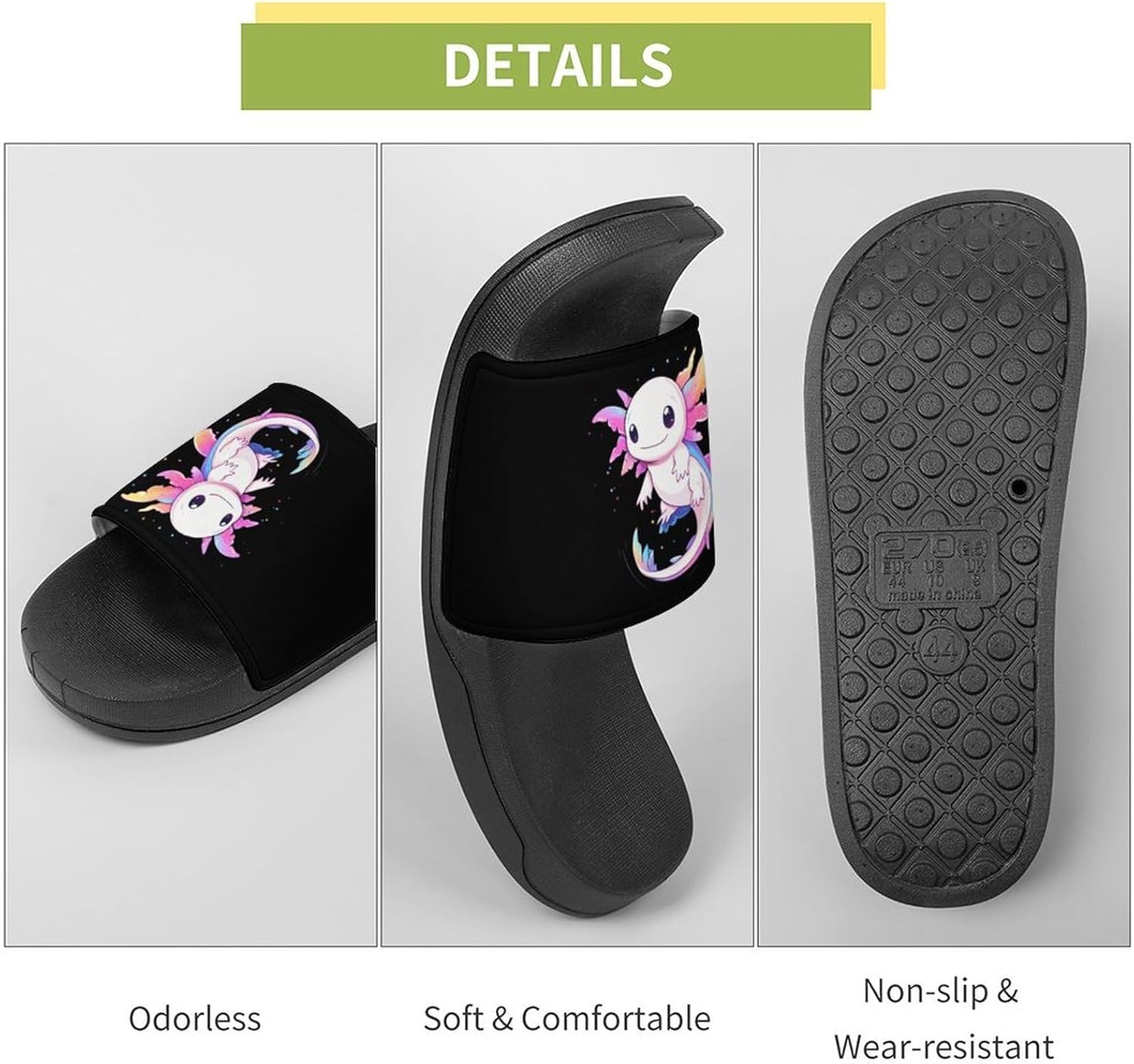 Cute Axolotl Open Toe Slide Sandals for Women Men Non Slip Shower Shoes House Slippers
