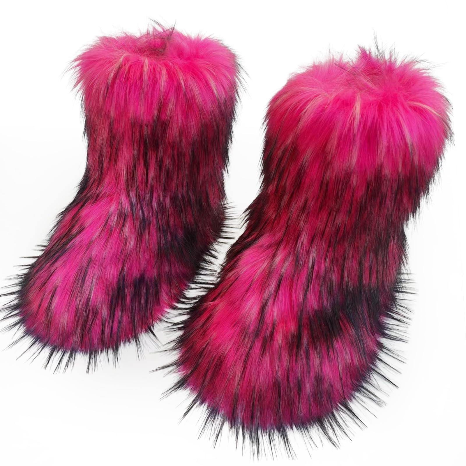 WOVOIE Fur Boots for Women Winter Fluffy Furry Boots Mid-Calf Snow Boots with Anti-Slip Warm Lining for Y2K Streetwear