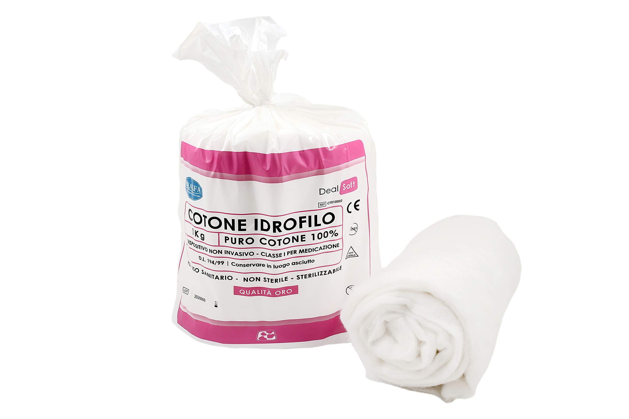 DEALFA Cotone Idrofilo QUALITA' ORO con Taglio ZIG ZAG - 100% Puro Cotone - Alta Assorbenza - Ideale per Pelli Sensibili - Monouso - Confezione da 1 Kg
