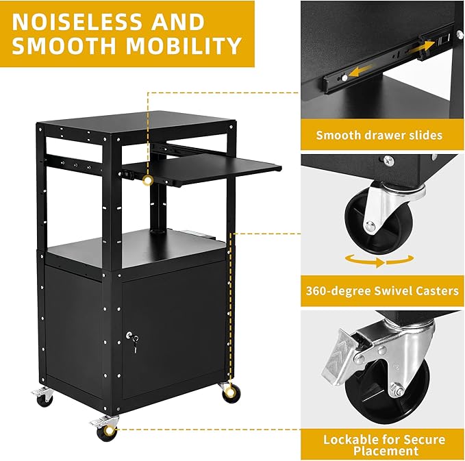 Carro para proyector DWVO con gabinete con llave, acero, negro miniatura 6