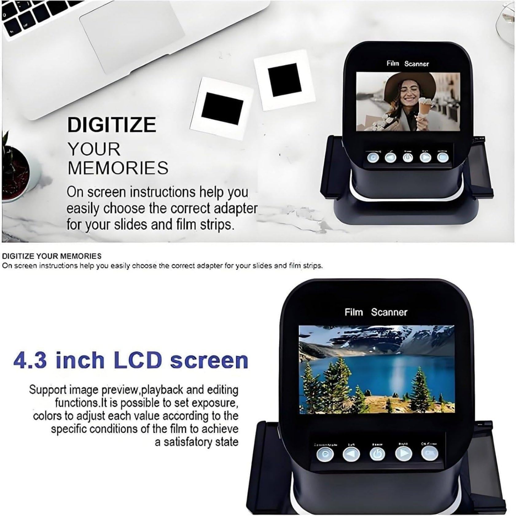 120 126 127 135 Scanner per Pellicole, Scanner per Pellicole E Diapositive da 22 MP Scanner per Negativi Scanner per Diapositive Visualizzatore di Diapositive con Schermo LCD da 4,3 Pollici