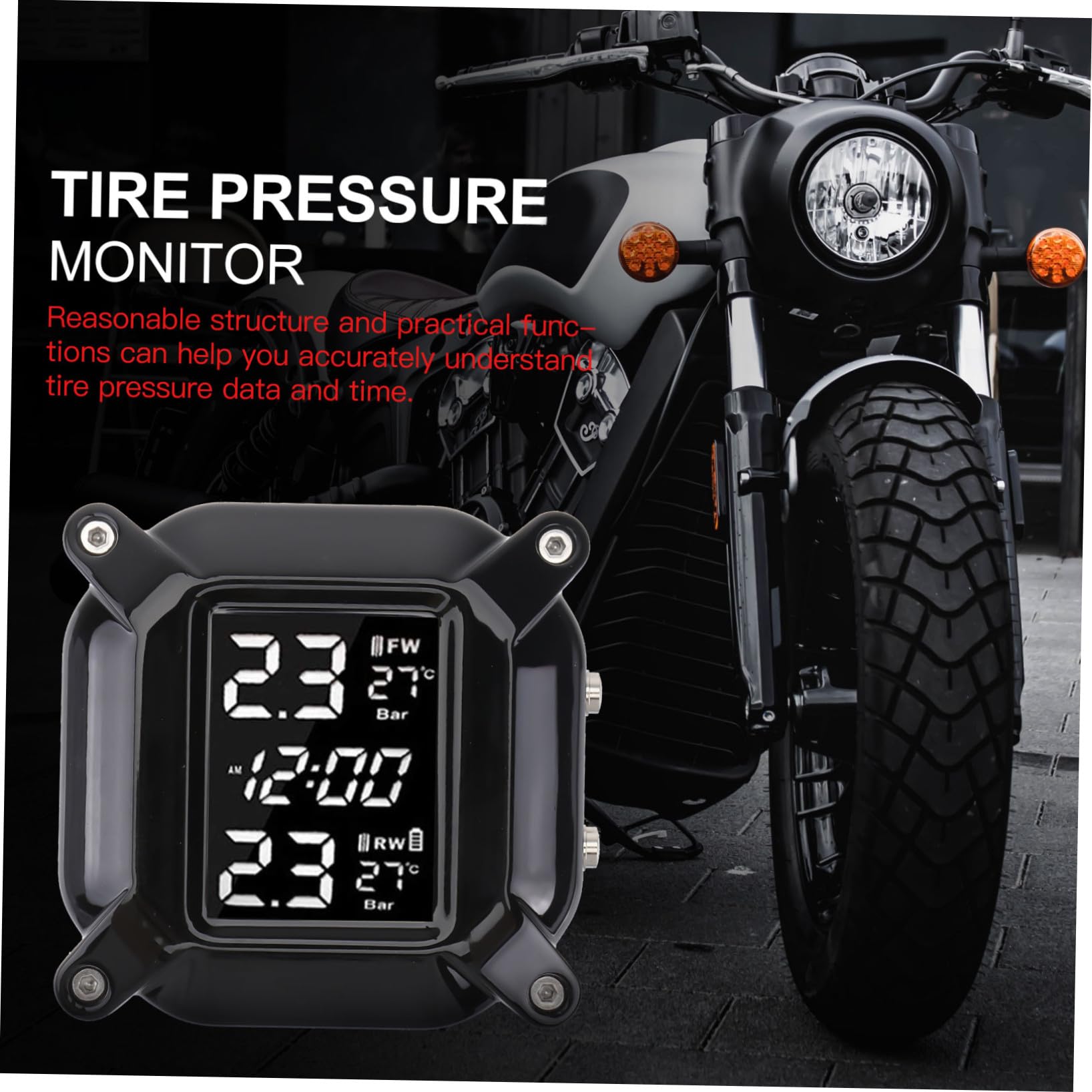 Gatuida De Presión De Neumáticos para Moto, Juego De 1 Unidad, Material Plástico Duradero, Monitor De Presión En Real, Alarma Precisa, Uso Automotriz y Motocicletas