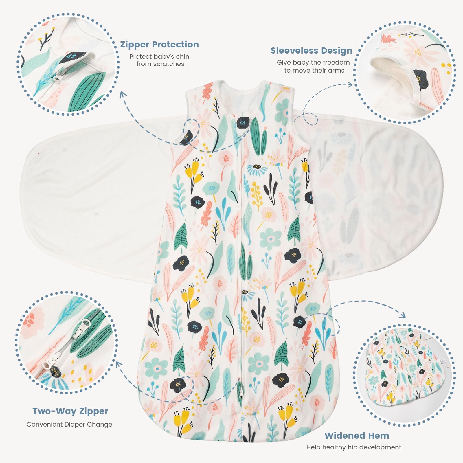 ZIGJOY Newborn Sleeping Bag 1.0 TOG 2 Pack Swaddle Wrap Baby Swaddle Sleeping Bag 100% Cotton Baby Wearable Blanket for New born Infant Boy Girl Grows 0-6 Months - Image 2