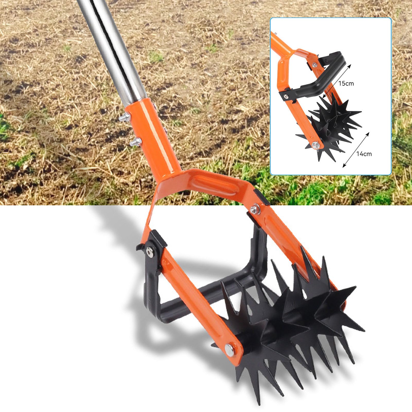 Durevole Motozappa da Giardino con Meccanismo Rotante, Perfetto per la Frammentazione del Terreno e le attività di diserbo. Acciaio Al Manganese + Acciaio Inossidabile + 3 Maniglie (4 sezioni)