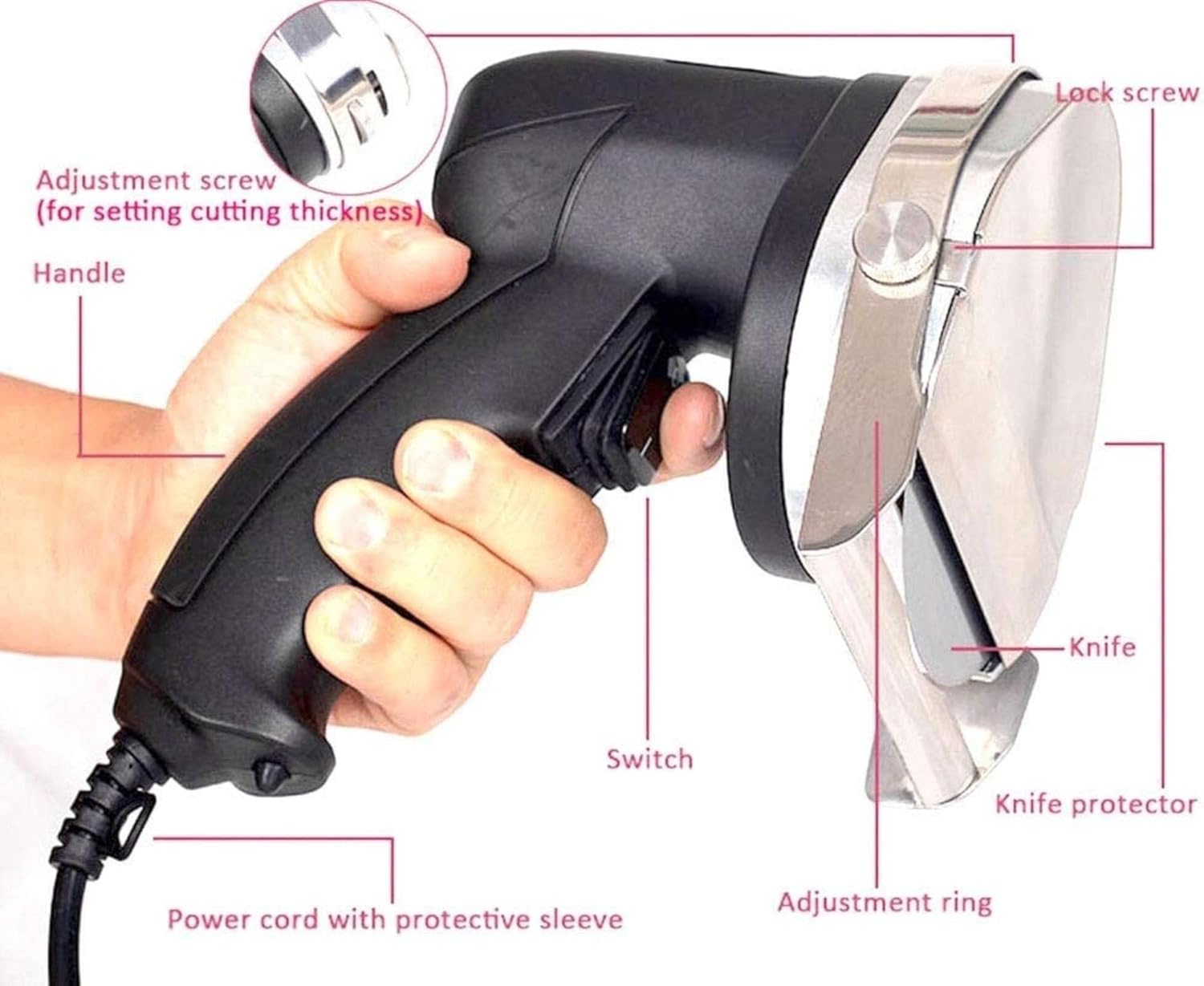 Commercial Kebab Wheel Blade, Handheld Turkish Kebab Knife Electric Electric Kebab Slicer can Adjust The Thickness Portable Electric Carving Knives Kebab Meat Slicers, for Commercial Home Use