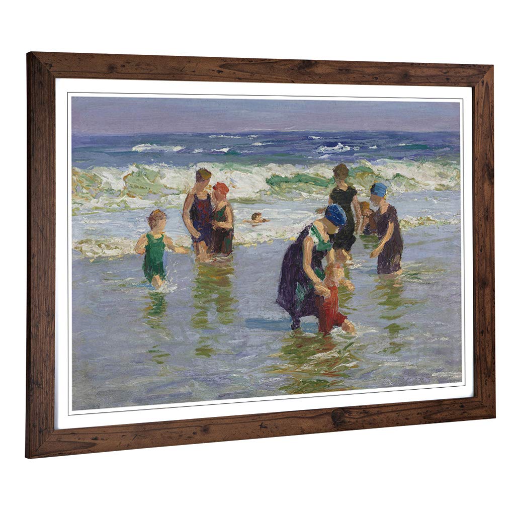 Big Box Art Framed Print of Edward Henry Potthast at The Beach Design | Wall Art Picture | Home Decor for Kitchen, Living Room, Bedroom, Hallway, Walnut, A2 / 24.5x18 Inch / 62x45cm