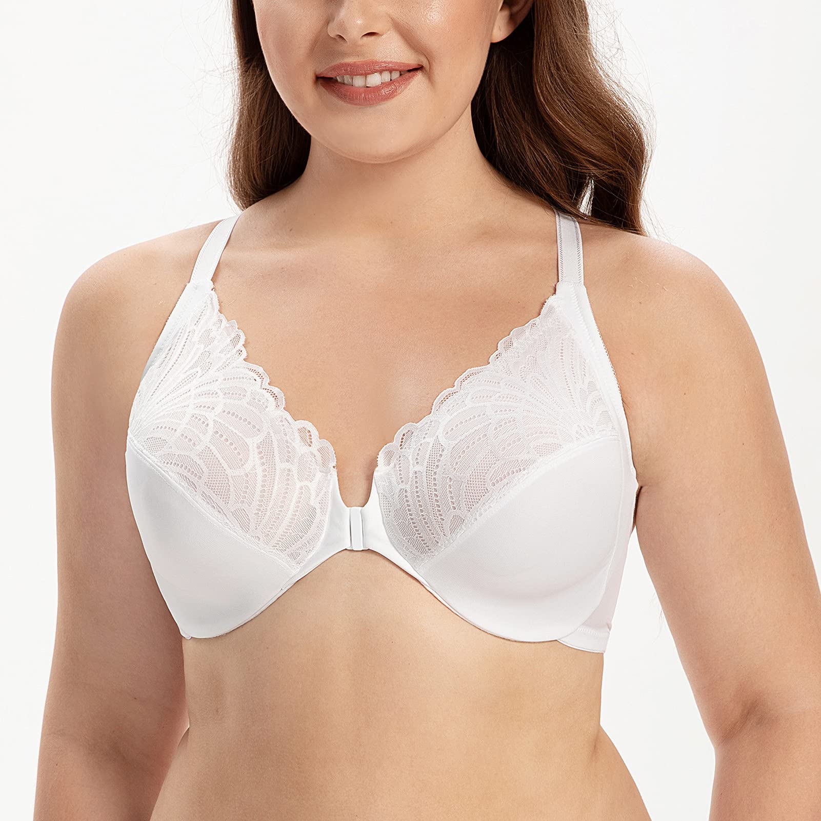 Taglie Forti Donna Apertura Davanti Pizzo con Ferretto Reggiseno
