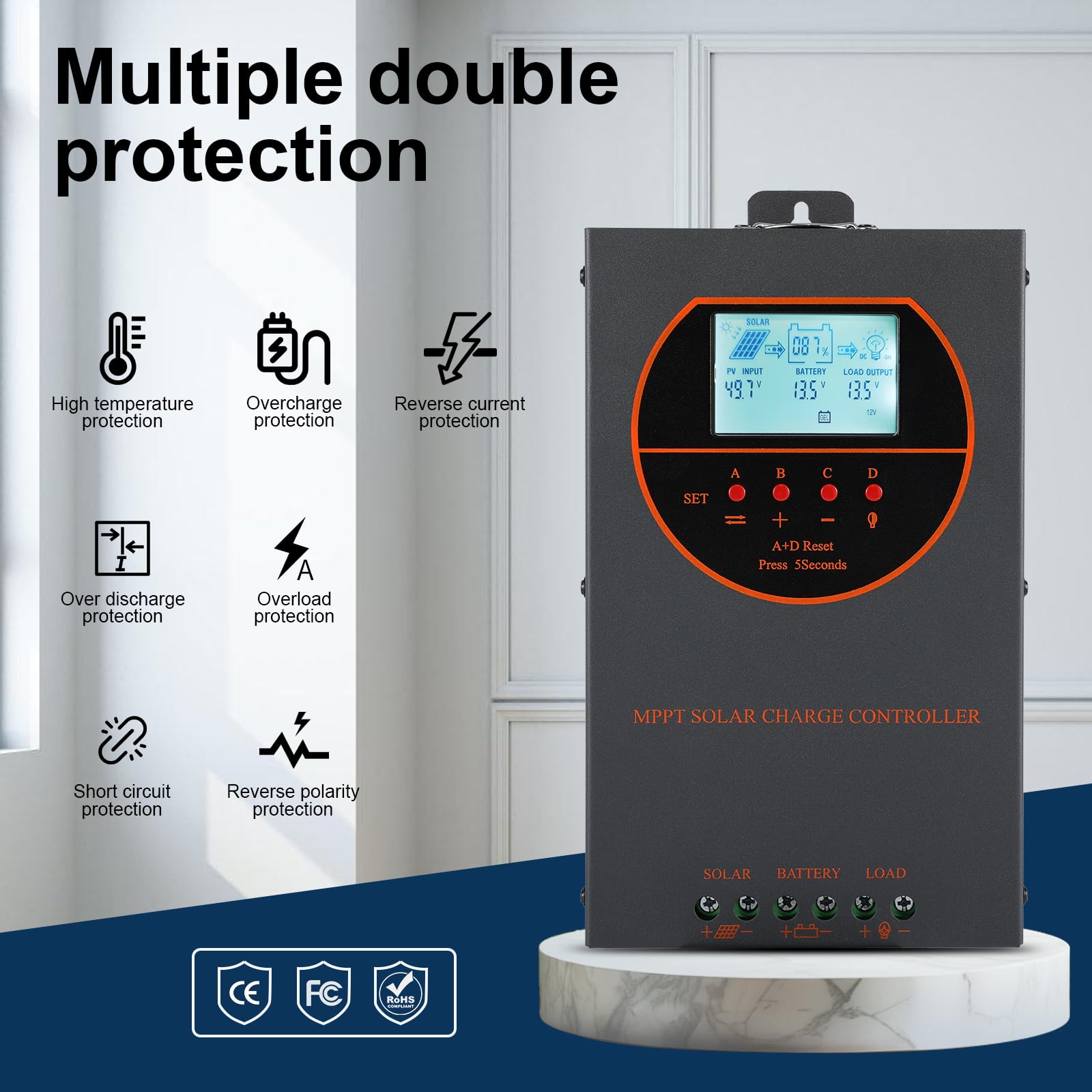 MPPT 60A Solarladeregler 48V 36V 24V 12V Auto Max 160V DC Eingangssolarregler mit LCD Display , Funktioniert für Sealed, Gel, Flooded und Lithium.